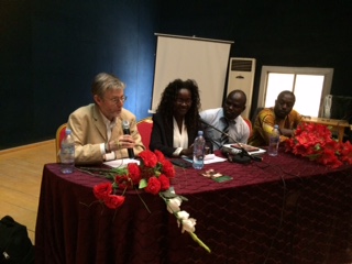 Dr Alan Channer, Director and Producer of 'Chad - A Journey to Hope'Alice Kidana Gali, Deputy Director of Communications, National Assembly of ChadDomga Amadou, President of the IofC Association of ChadAdalbert Otou-Nguini, President of the IofC Association of Cameroon