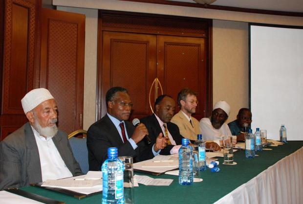 High table at the Nairobi launch: Professor Alghafur Elbusaidy, President of the Supreme Council of Kenyan Muslims; Rev Dr Sam Kobia, Special Ecumenical Envoy to Sudan for the All Africa Conference of Churches; Francis Kimemia, Permanent Secretary for Provincial Administration and Internal Security, Government of Kenya; Dr