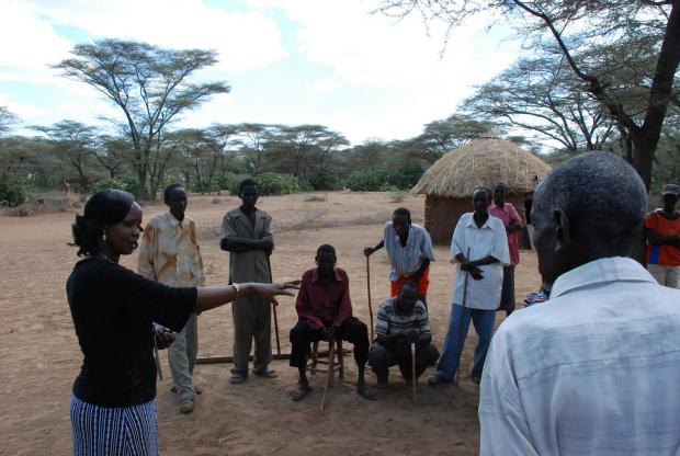 Maryann Ntausian asks a group of Njemps people, who lost all their cattle during a raid by another community, about their hopes for the future