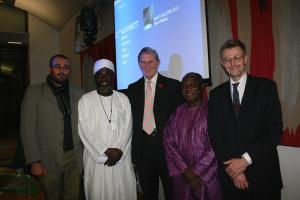 Bill Cash, MP, with Imam Muhammad Ashafa and Pastor James Wuye and the film's producer, Dr Imad Karam (left) and director, Dr Alan Channer (right) (Photo: Louise Jefferson)