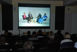 The first screening of 'Inside the Process' - a studio interview that explores the peace-building methodology of Imam Ashafa and Pastor James conducted by Professor Margaret Smith of American University and Dr Imad Karam, film-maker and academic from Palestine (Photo: Alan Channer)