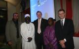 Bill Cash, MP, with Imam Muhammed Ashafa and Pastor James Wuye and the film's producer, Dr Imad Karam (left) and director, Dr Alan Channer (right)