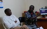 IofC worker Joseph Wainaina and Catholic Justice and Peace Commissioner Paul Keitany introduce a viewing of 'An African Answer' in the Rift Valley town of Kabarnet.